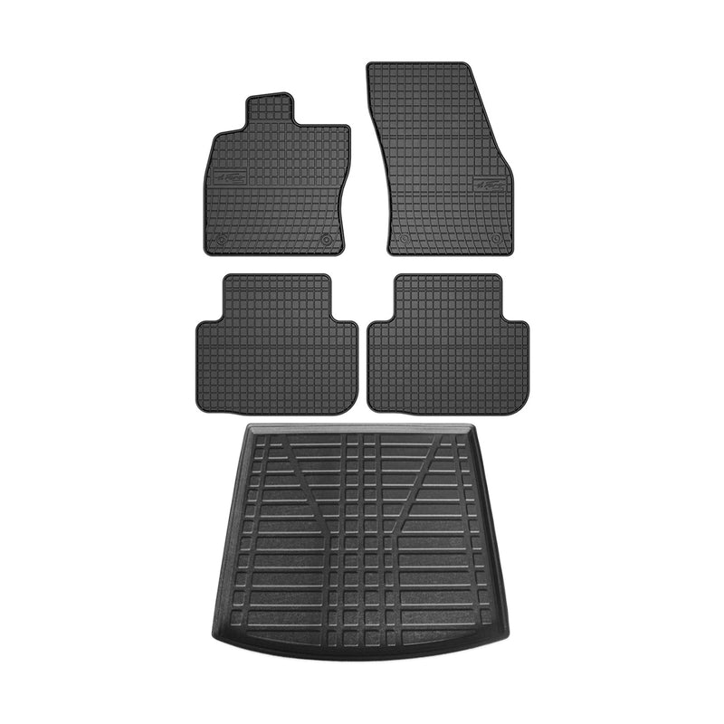 Set di tappetini e vaschetta per bagagliaio per Golf mk7 Variant 2013-2020 in gomma nera 5 pezzi