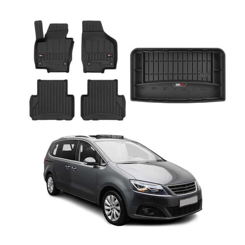 Set di tappetini e vaschetta per bagagliaio OMAC per Seat Alhambra 2010-2020, terza fila, in gomma
