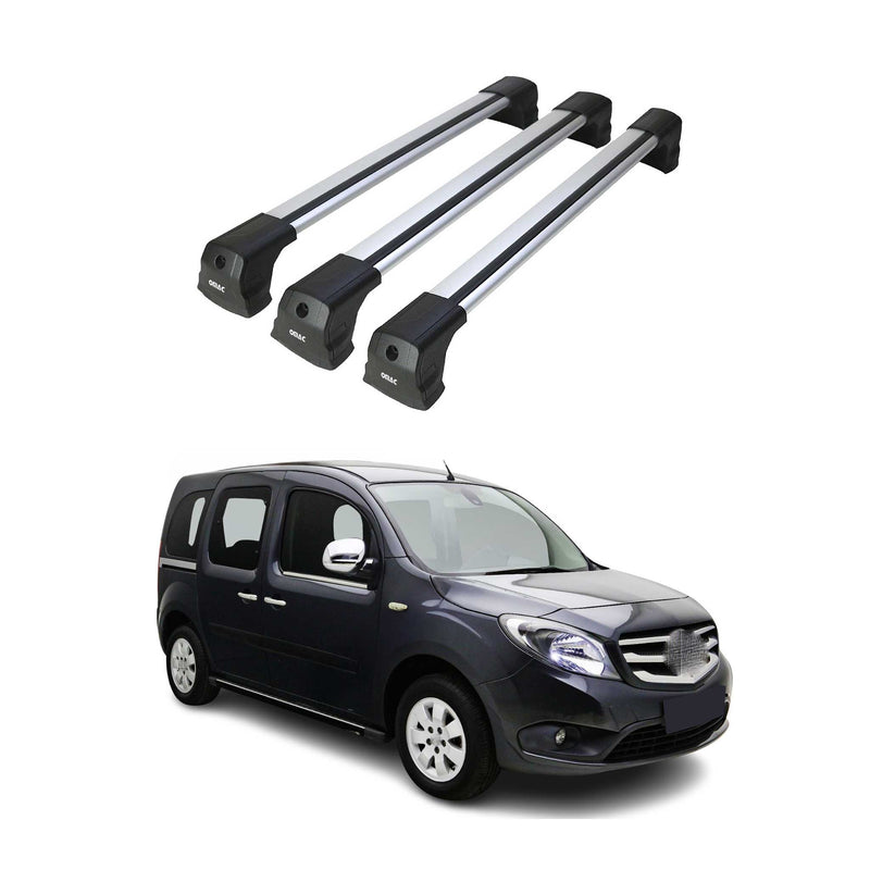 Portapacchi da tetto per Mercedes Citan 2013-2021 in alluminio argento, 3 pezzi