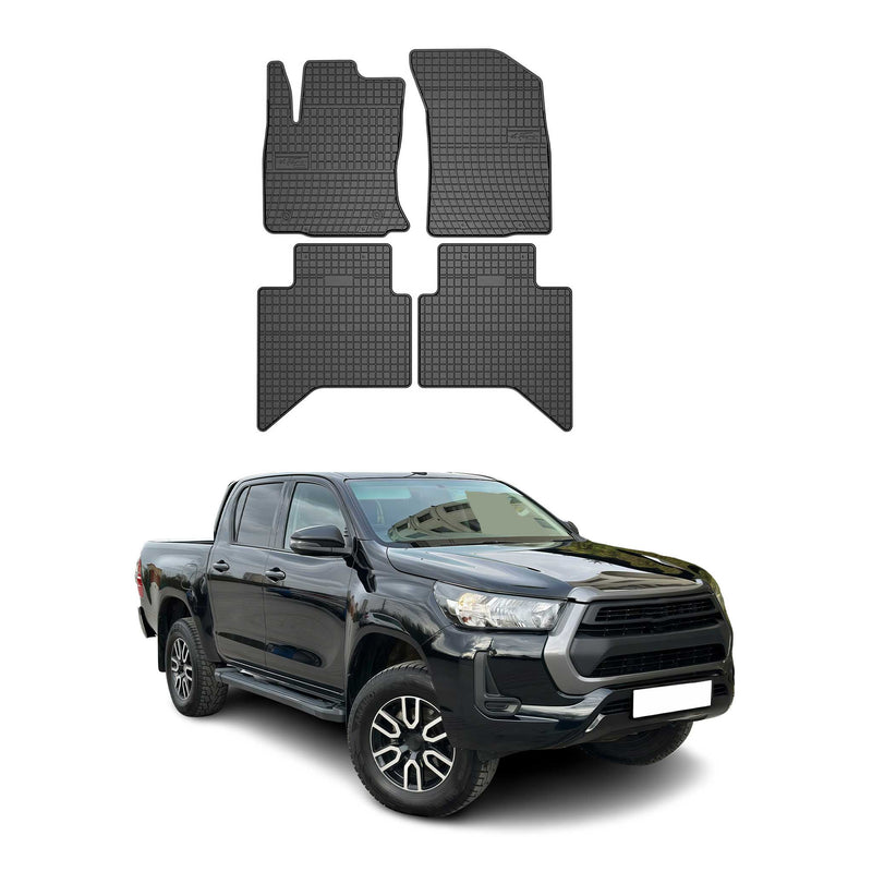 Tappetini in gomma neri per Toyota Hilux VIII 2015-2025, 4 pezzi.