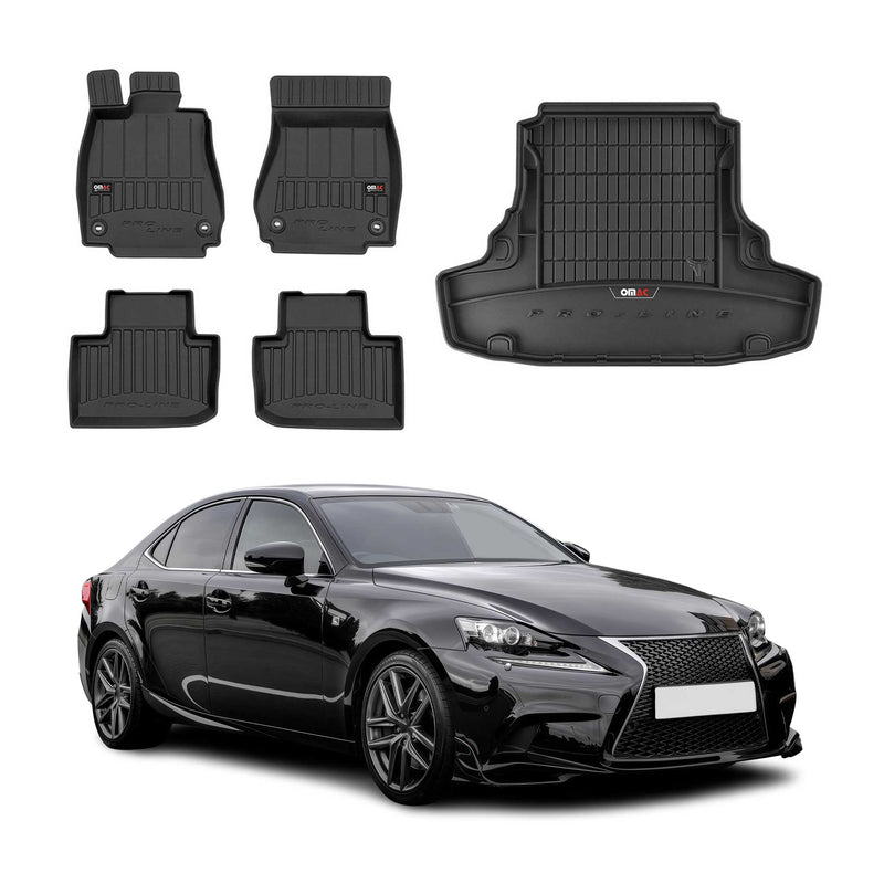 Set di tappetini e vaschetta per bagagliaio OMAC per Lexus IS 2013-2020 in gomma nera, 5 pezzi