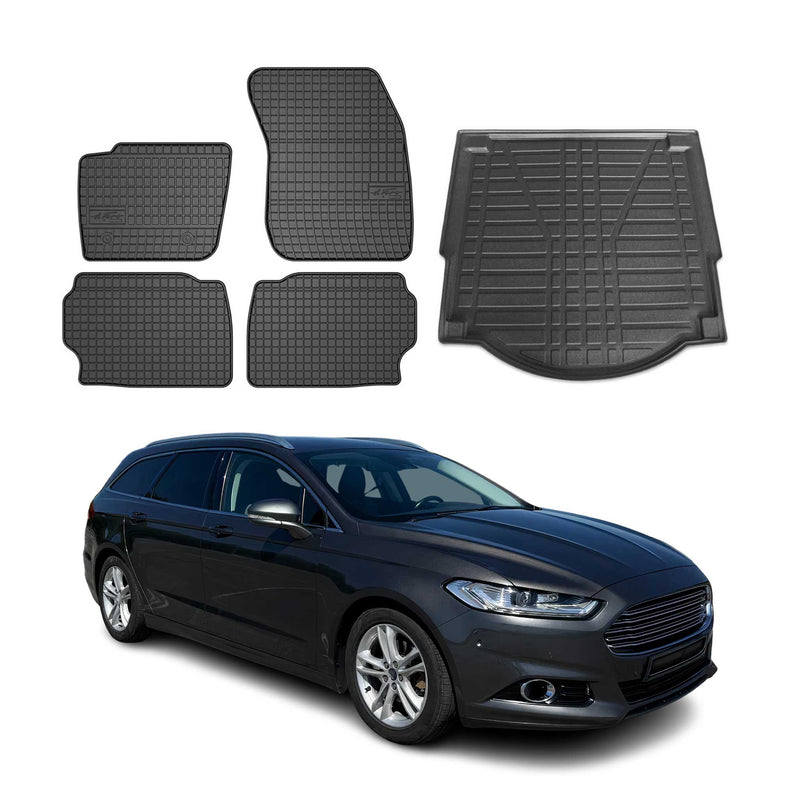 Set di tappetini e rivestimenti per bagagliaio per Ford Mondeo mk5 Wagon 2014-22 in gomma nera