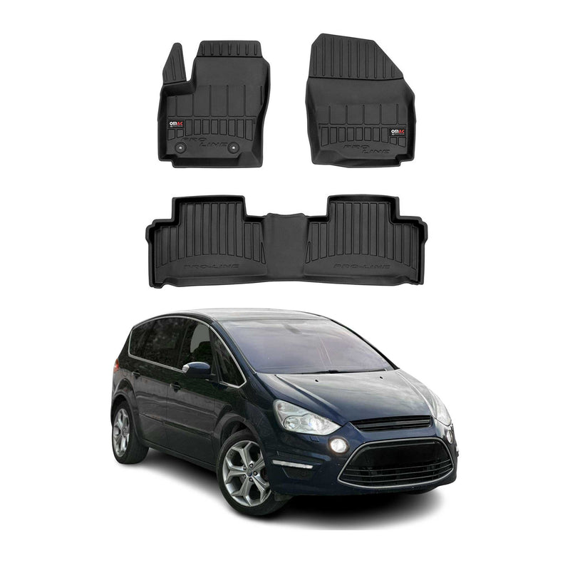Tappetini Ford S-Max 2006-2014 in TPE nero, 3 pezzi
