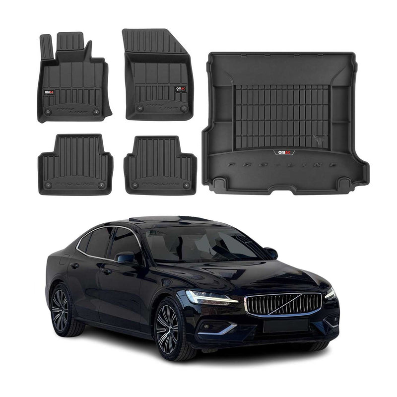 Set di tappetini e vaschetta per bagagliaio OMAC per Volvo V60 2018-2025 in gomma nera, 5 pezzi