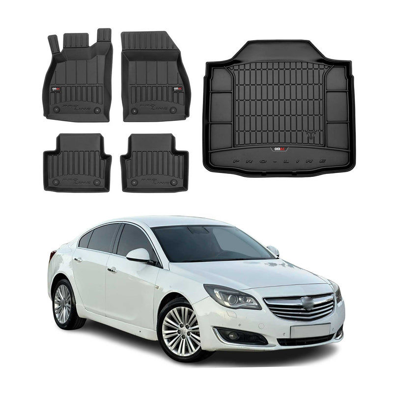 Set di tappetini e vaschetta per bagagliaio OMAC per Opel Insignia 2008-2017 in gomma TPE 5 pezzi