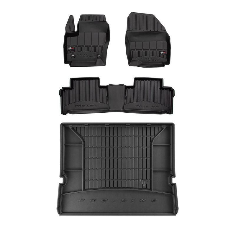 Set di tappetini e vaschetta per bagagliaio OMAC per Ford Galaxy 2006-2015 in gomma nera 4 pezzi