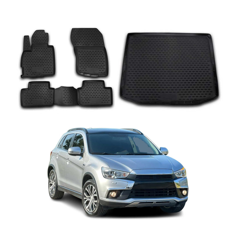 Set di tappetini e vaschetta per bagagliaio per Mitsubishi ASX 2010-2023 TPE Nero