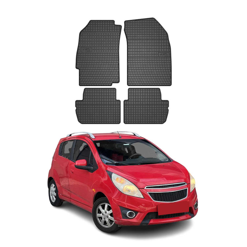 Tappetini in gomma neri per Chevrolet Spark M300 2009-2015, 4 pezzi.