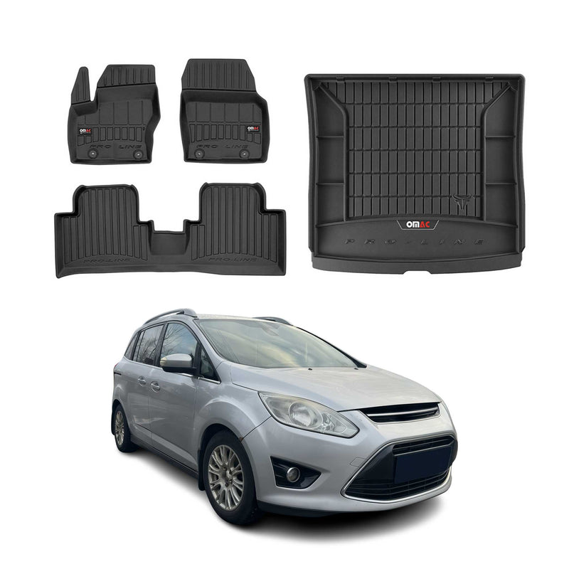 Set di tappetini e vaschetta per bagagliaio OMAC per Ford Grand C-Max 2010-2019 in gomma 4 pezzi