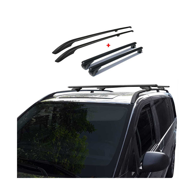 Dachreling + Dachträger SET für VW Caddy 2020-2025 Kurzer Aluminium Schwarz 4tlg