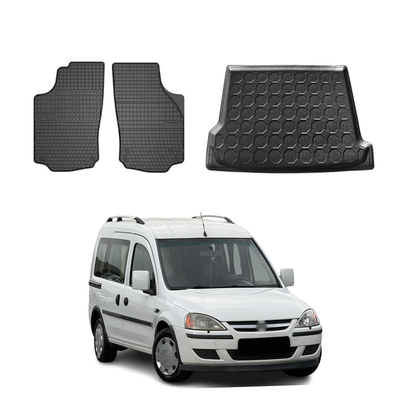 Set tappetini e vaschetta per bagagliaio per Opel Combo 2001-2011 in gomma TPE nera 3 pezzi