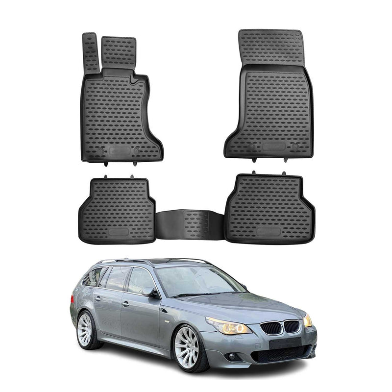 Tappetini in TPE neri per BMW Serie 5 E60 E61 Limo Touring 2003-2010, 4 pezzi