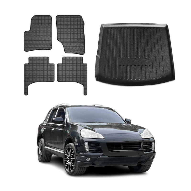 Set tappetini e vaschetta per bagagliaio per VW Touareg 2003-2009 in gomma TPE nero 5 pezzi