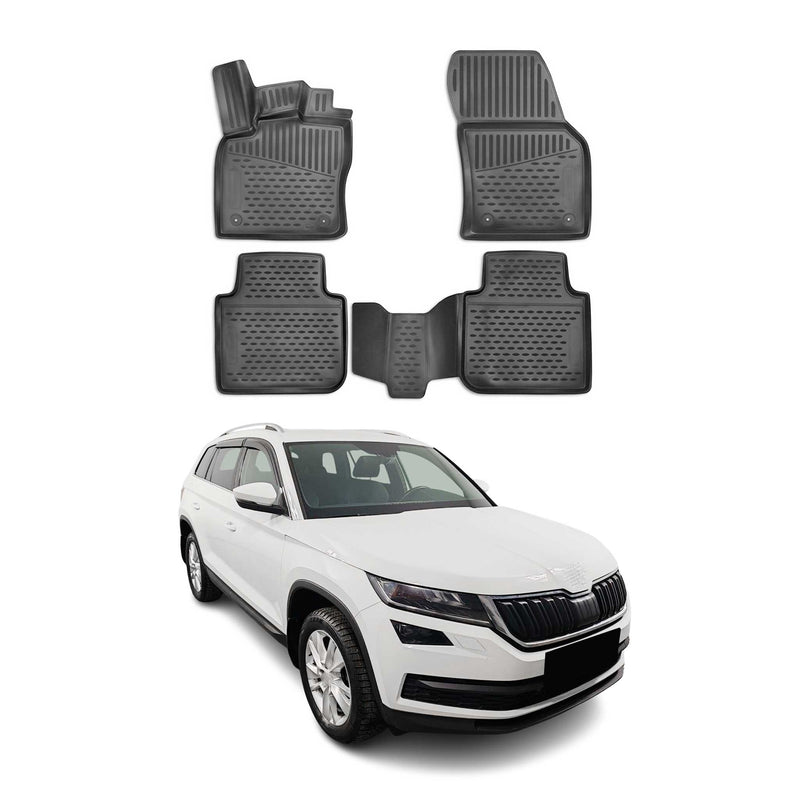 Tappetini Skoda Kodiaq 2016-2021 in TPE nero, 4 pezzi