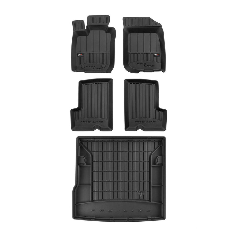 Set di tappetini e vaschetta per bagagliaio OMAC per Dacia Duster 2010-2018 in gomma nera, 5 pezzi