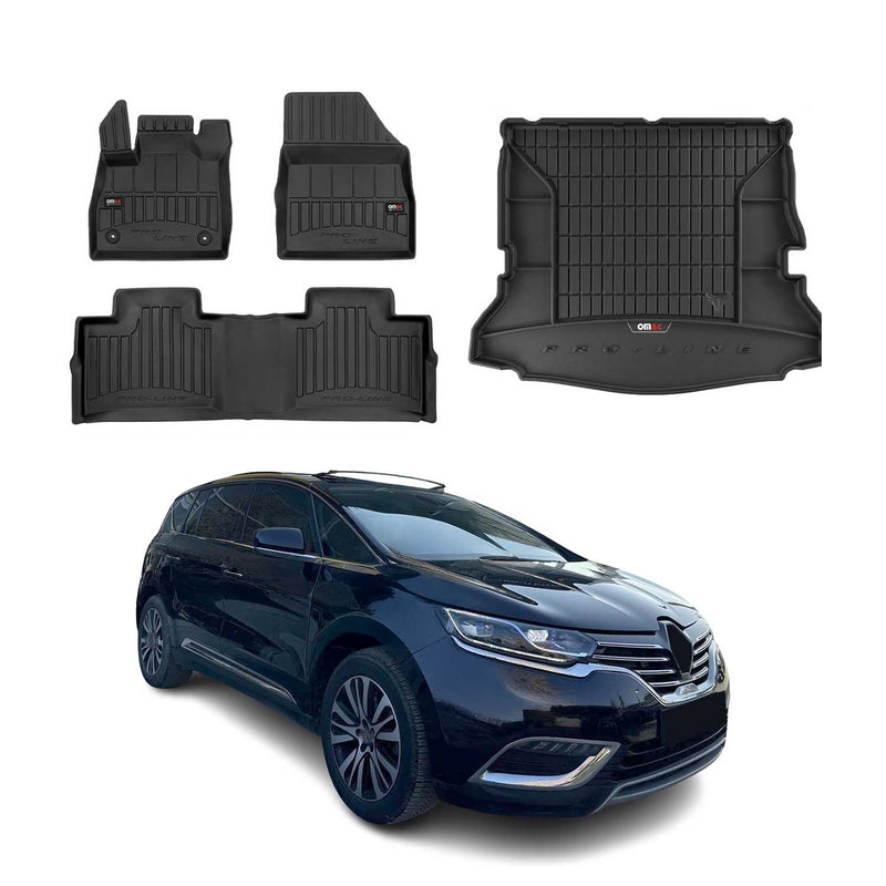 Set di tappetini e vasche per bagagliaio OMAC per Renault Espace 2015-2025 in gomma 4 pezzi