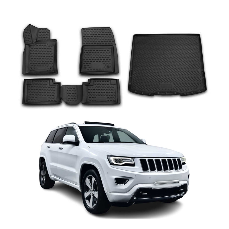 Set di tappetini e vaschetta per bagagliaio per Jeep Grand Cherokee 2013-2015 TPE Nero