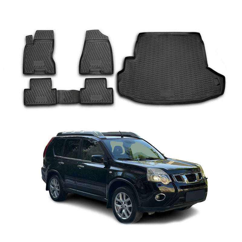 Set di tappetini e vaschetta per bagagliaio per Nissan X-Trail T31 2007-2013 TPE Nero