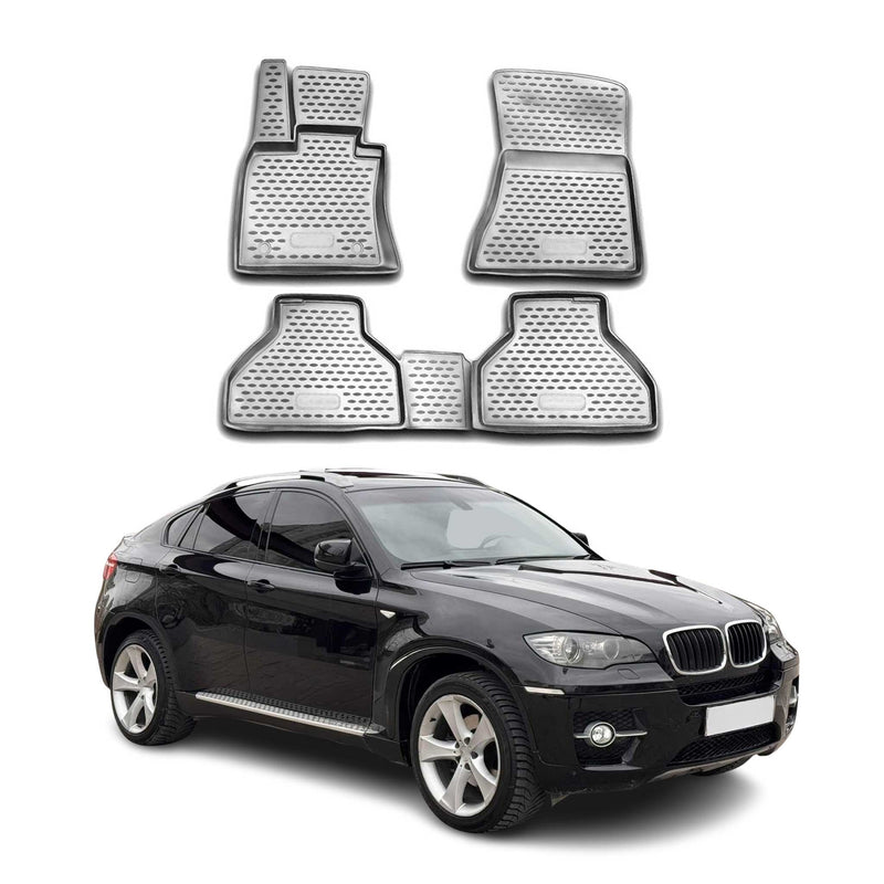Tappetini in gomma grigi per BMW X6 E70 E71 E72 2007-2014, 4 pezzi.