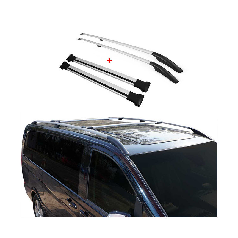 Barre portatutto + barre portatutto SET per VW Caddy 2003-2015 Corto Alluminio Argento 4 pezzi