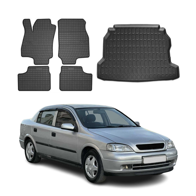 Set tappetini e vaschetta per bagagliaio per Opel Astra G hatchback 1998-2005 in gomma 5 pezzi