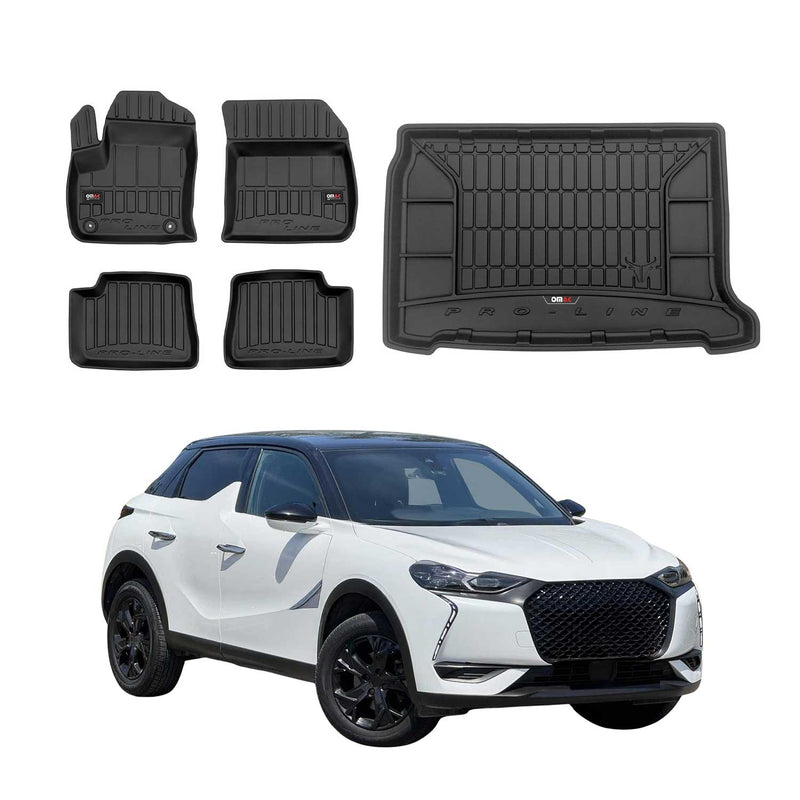 Set di tappetini e vaschette per bagagliaio OMAC per DS DS3 E-Tense 2018-2025 in gomma, 5 pezzi