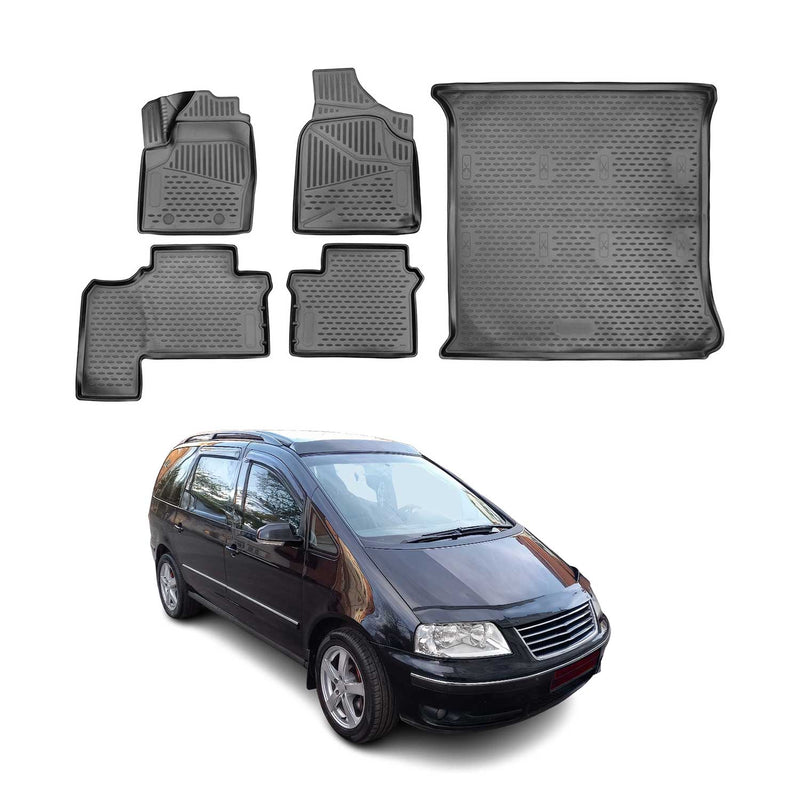 Fußmatten & Kofferraumwanne Set für VW Sharan 1995-2010 Gummi TPE Schwarz 5tlg