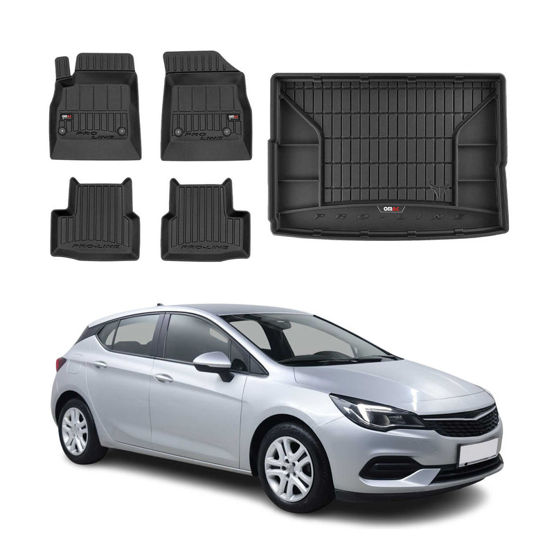 Set di tappetini e vaschetta per bagagliaio OMAC per Opel Astra K 2015-2025 5 porte in gomma