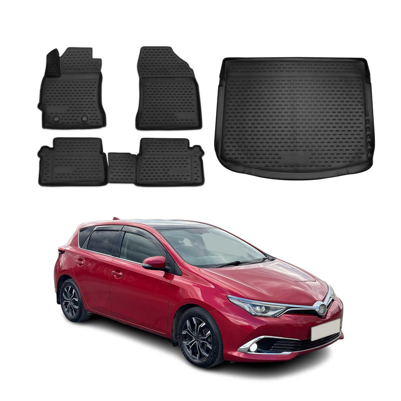 Set di tappetini e vaschetta per bagagliaio per Toyota Auris 5 porte 2012-2025 TPE Nero