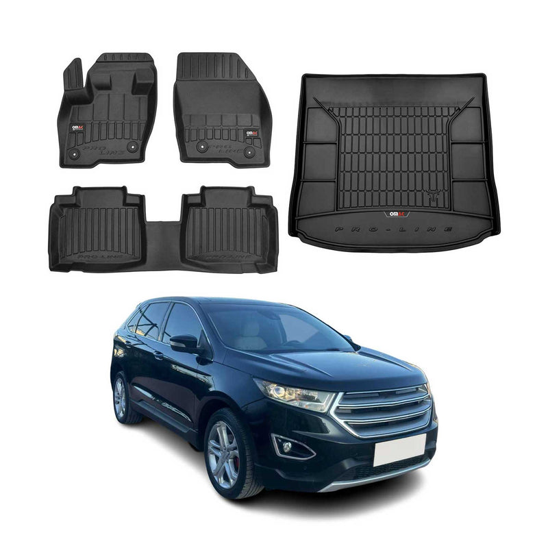 Set di tappetini e vaschetta per bagagliaio OMAC per Ford Edge 2014-2024 in gomma nera, 5 pezzi