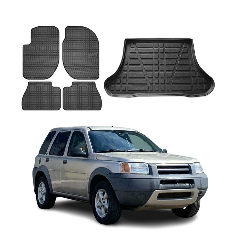 Set di tappetini e vaschetta per bagagliaio per Land Rover Freelander 1998-2007 in gomma, 5 pezzi