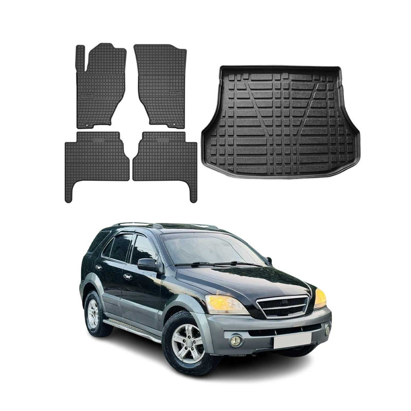Set di tappetini e vaschetta per bagagliaio per Kia Sorento 2003-2009 in gomma TPE nera 5 pezzi