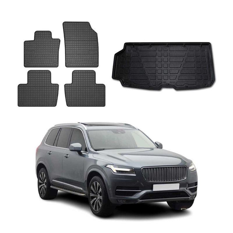 Set di tappetini e vaschetta per bagagliaio per Volvo XC90 2016-2025 in gomma TPE nera 5 pezzi