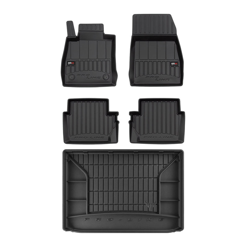 Set di tappetini e vaschetta per bagagliaio OMAC per Ford Puma 2019-2025 in gomma nera, 5 pezzi