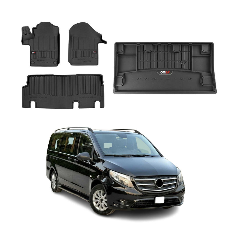 Set di tappetini e vaschette per bagagliaio OMAC per Mercedes Vito W447 2014-2025 in gomma 4 pezzi