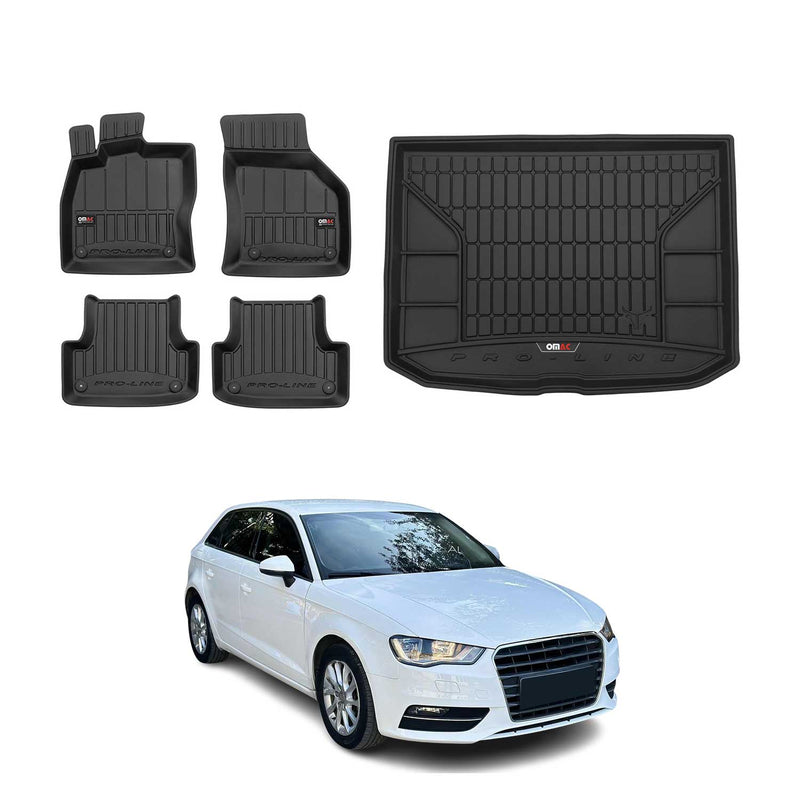 Set di tappetini e vaschetta per bagagliaio OMAC per Audi A3 8V Sportback 2012-2020 in gomma, 5 pezzi