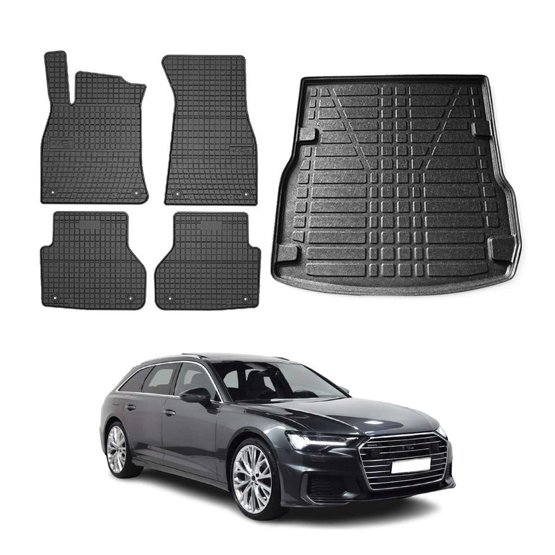 Set tappetini e vaschetta per bagagliaio per Audi A6 C8 Avant Allroad 2018-2025 in gomma 5 pezzi