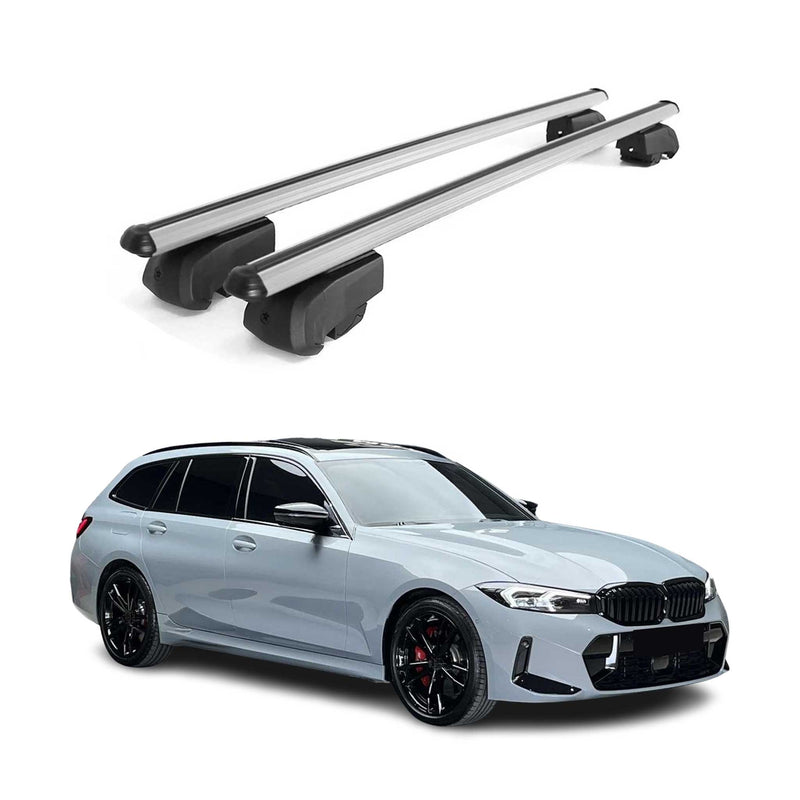 Portapacchi da tetto per BMW Serie 3 Touring 2019-2021 ABE grigio alluminio 2x
