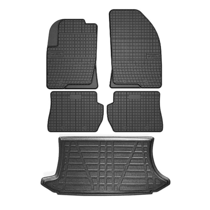 Set di tappetini e vaschetta per bagagliaio per Ford Fiesta 2001-2008 hatchback in gomma 5 pezzi
