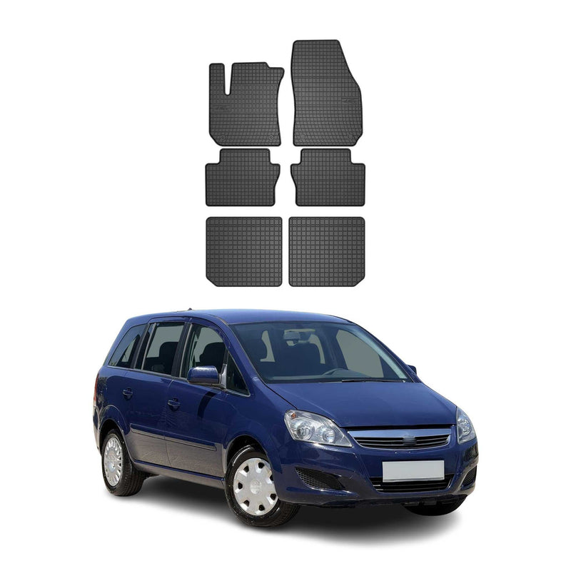 Tappetini in gomma OMAC per Opel Zafira B 2005-2015, tappetini auto in gomma neri, 6 pezzi
