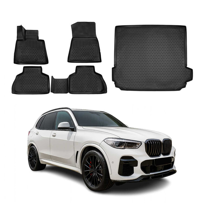 Set di tappetini e vaschetta per bagagliaio per BMW X5 G05 2018-2025 in gomma TPE nero 5 pezzi