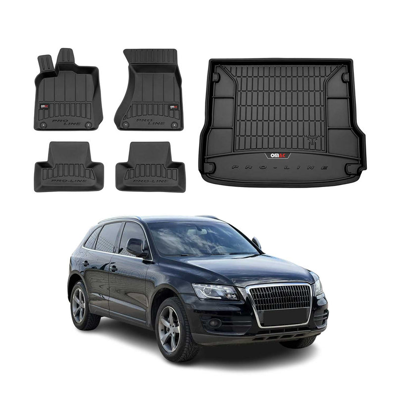 Set di tappetini e vaschetta per bagagliaio OMAC per Audi Q5 2008-2017 in gomma TPE nera 5 pezzi