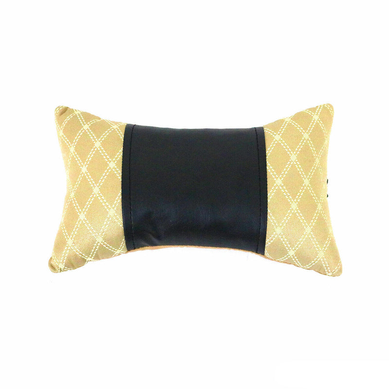 Cuscino poggiatesta auto supporto collo tessuto e pelle beige nero 8x30 cm