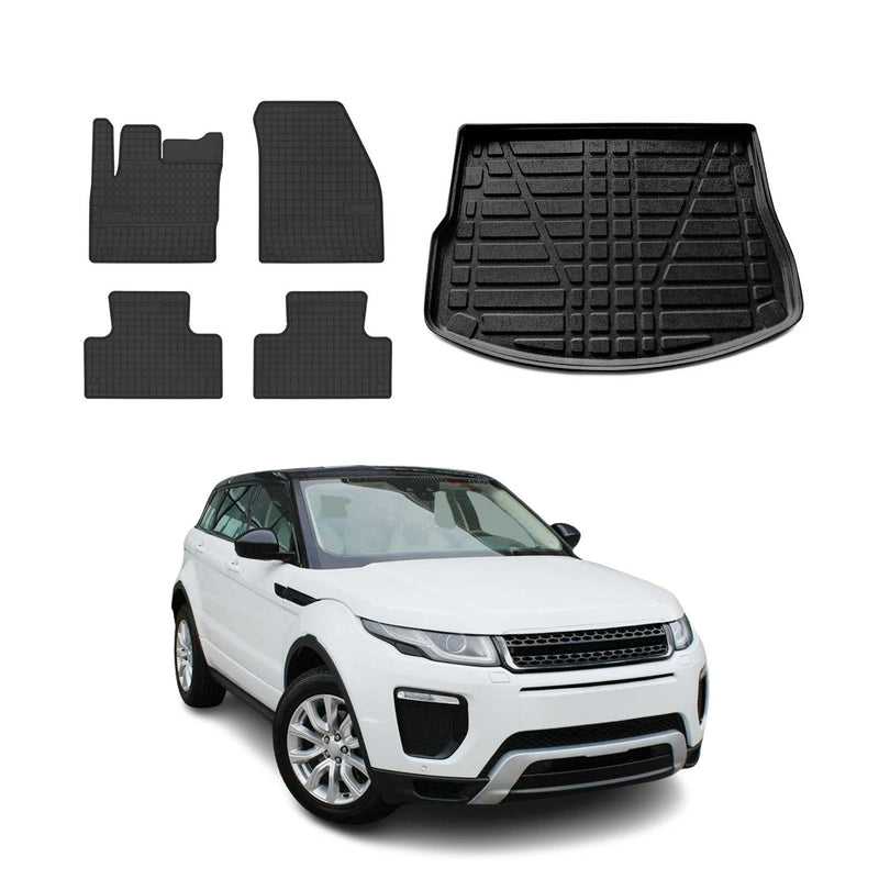 Set di tappetini e vaschetta per bagagliaio per Range Rover Evoque 2012-2019 in gomma TPE 5x