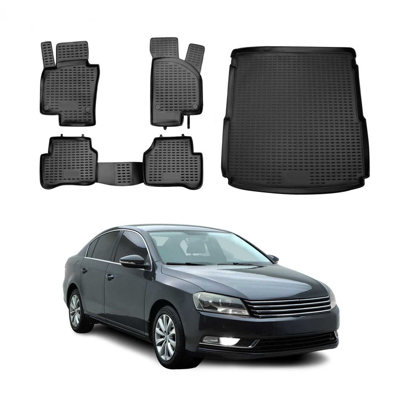 Set di tappetini e vaschetta per bagagliaio per VW Passat B7 Variant 2010-2015 TPE Nero