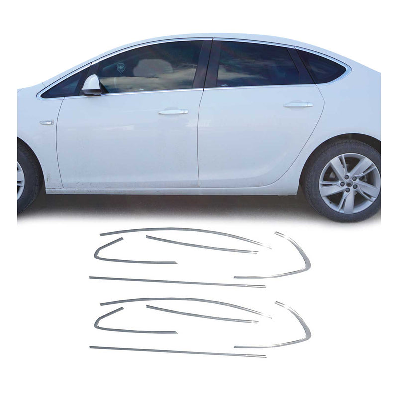 Listelli decorativi per finestrini per Opel Astra J berlina 2010-2015 in acciaio inox, 12 pezzi