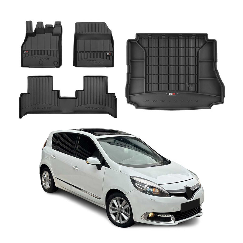 Set di tappetini per bagagliaio per Renault Scenic II 2009-2016 con 3a fila di sedili
