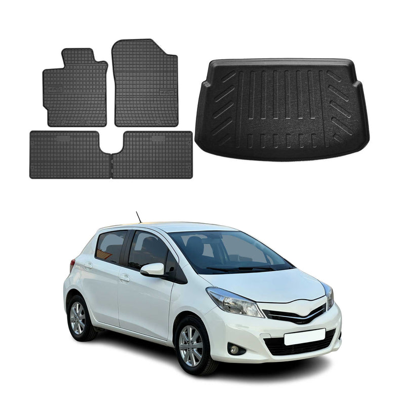 Set di tappetini e vaschetta per bagagliaio per Toyota Yaris Hatchback 2012-2025 in gomma, 5 pezzi