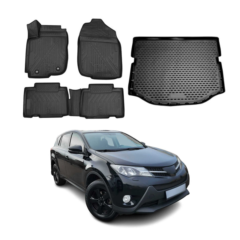 Set di tappetini e vaschetta per bagagliaio per Toyota RAV4 2013-2018 in gomma TPE nera 5 pezzi
