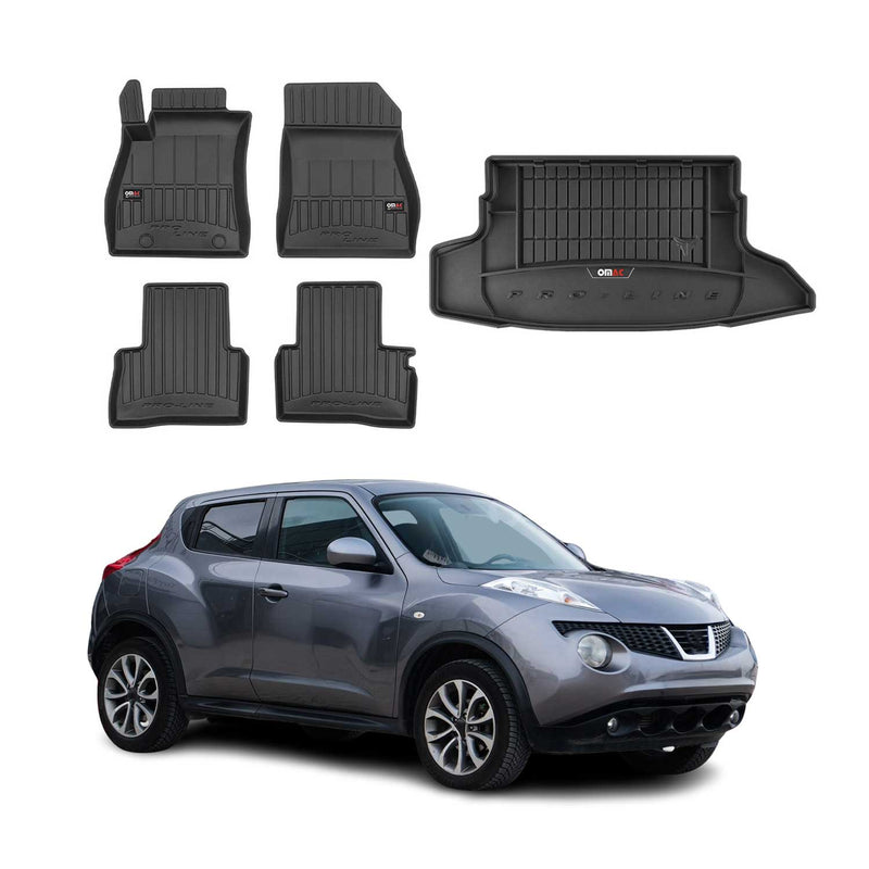 Set di tappetini e vaschetta per bagagliaio OMAC per Nissan Juke 2010-2019, gomma nera, 5 pezzi